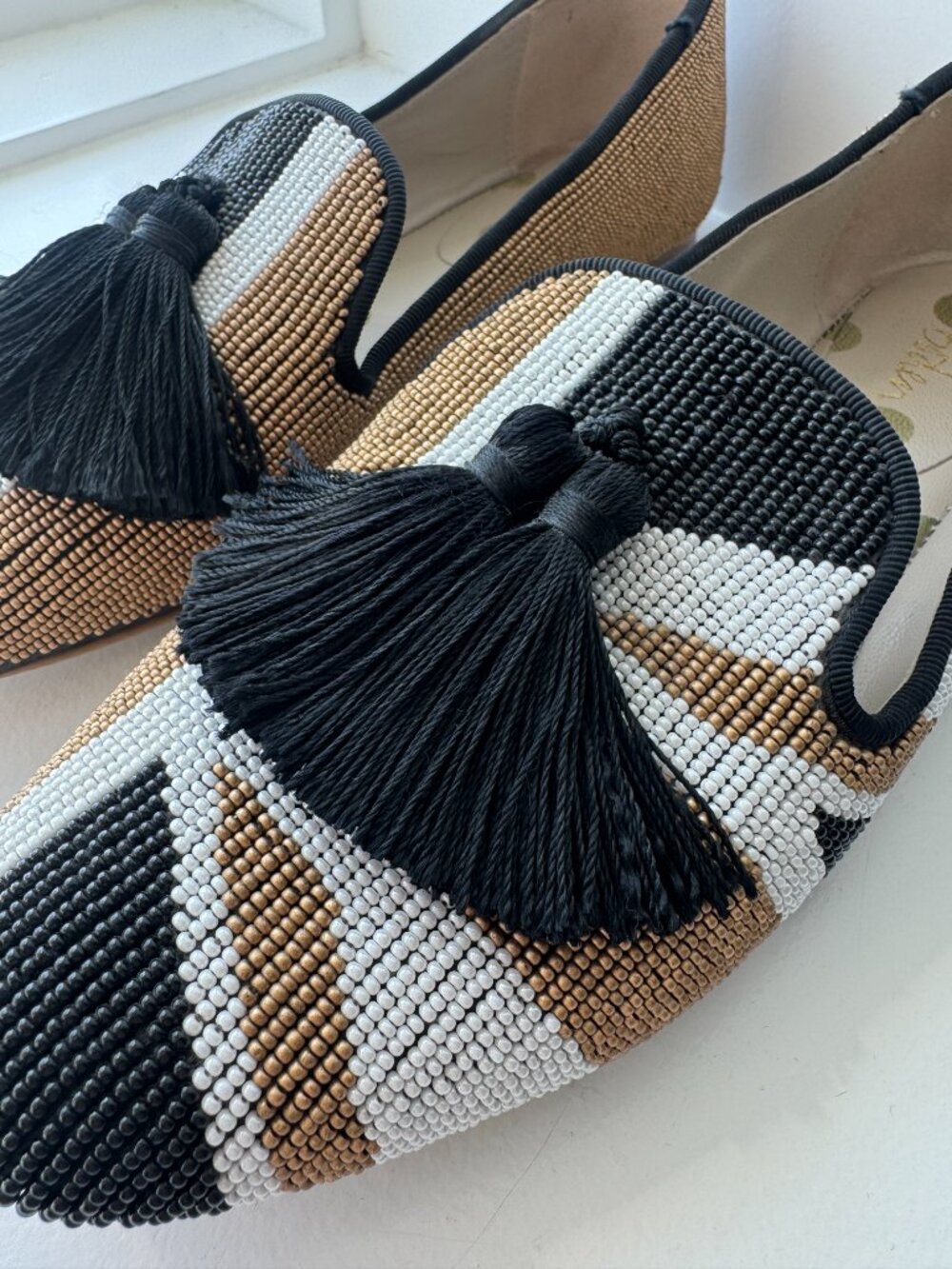Boden Evelina Beaded Tassel Loafers Black Tan EU 38 - Picture 5 of 12